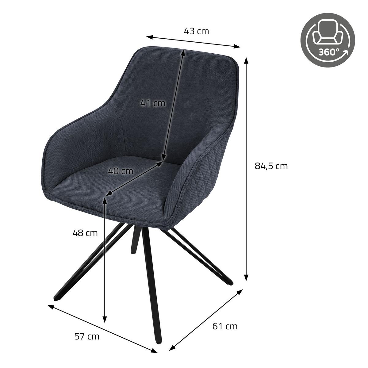 ESSZIMMERSTUHL 2er Set drehbar Anthrazit Webstoff - Anthrazit/Schwarz, Textil/Metall (61/84.5/57cm) - ML-DESIGN