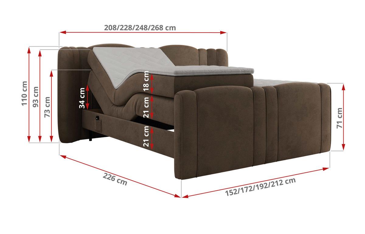 BOXBETT FORTINA 140/200 - Braun Velvet - H3 - Braun, Holz/Textil (140/200cm) - MKS