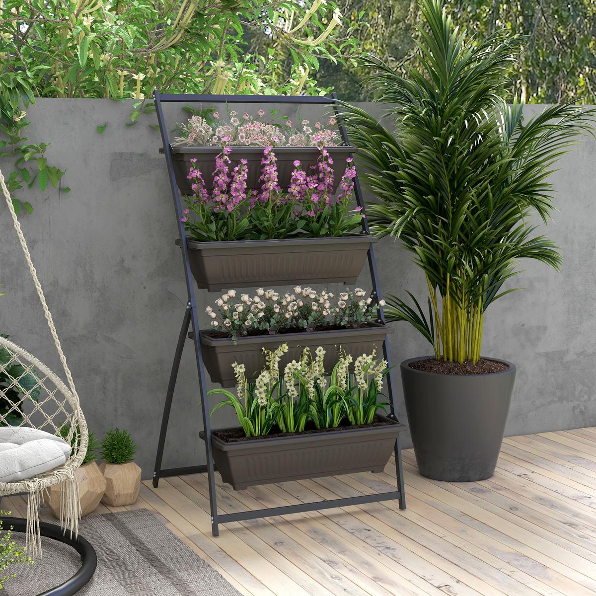 PFLANZENTREPPE Blumenregal für Garten, Stahl, Braun, 76 x 79 x 162 cm - Braun, Metall (79/162/76cm) - Outsunny