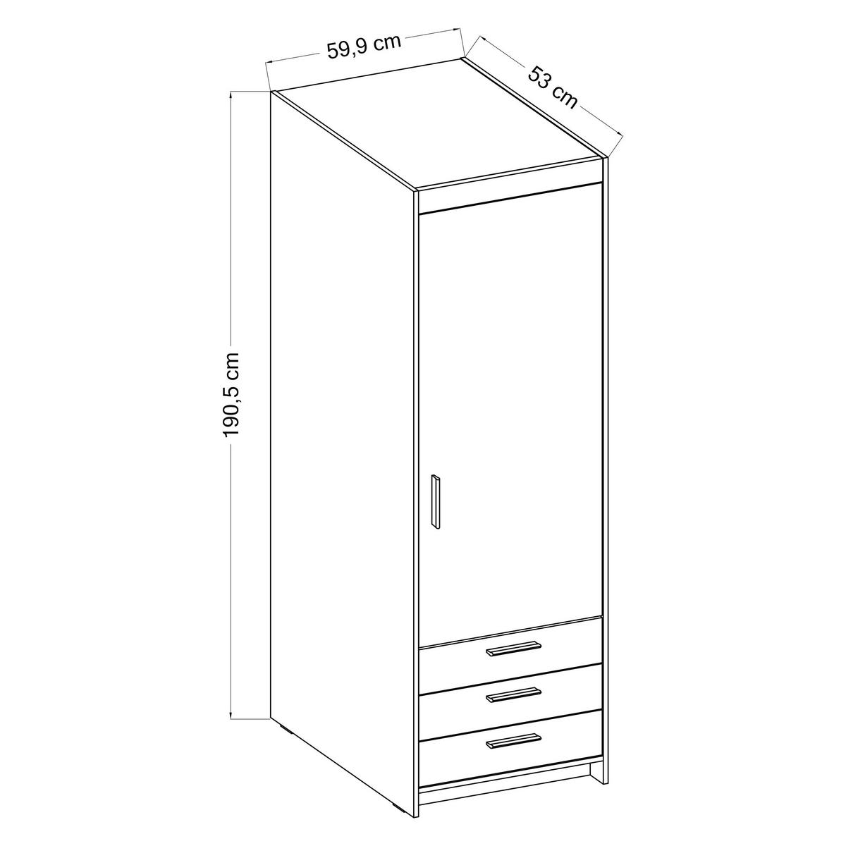 KLEIDERSCHRANK Storicos Eiche Lefkas 59,9/190,5/53 cm - 1T3S Modern mit Schubladen - Braun, Holzwerkstoff/Kunststoff (59.9/190.5/53cm) - AX Living