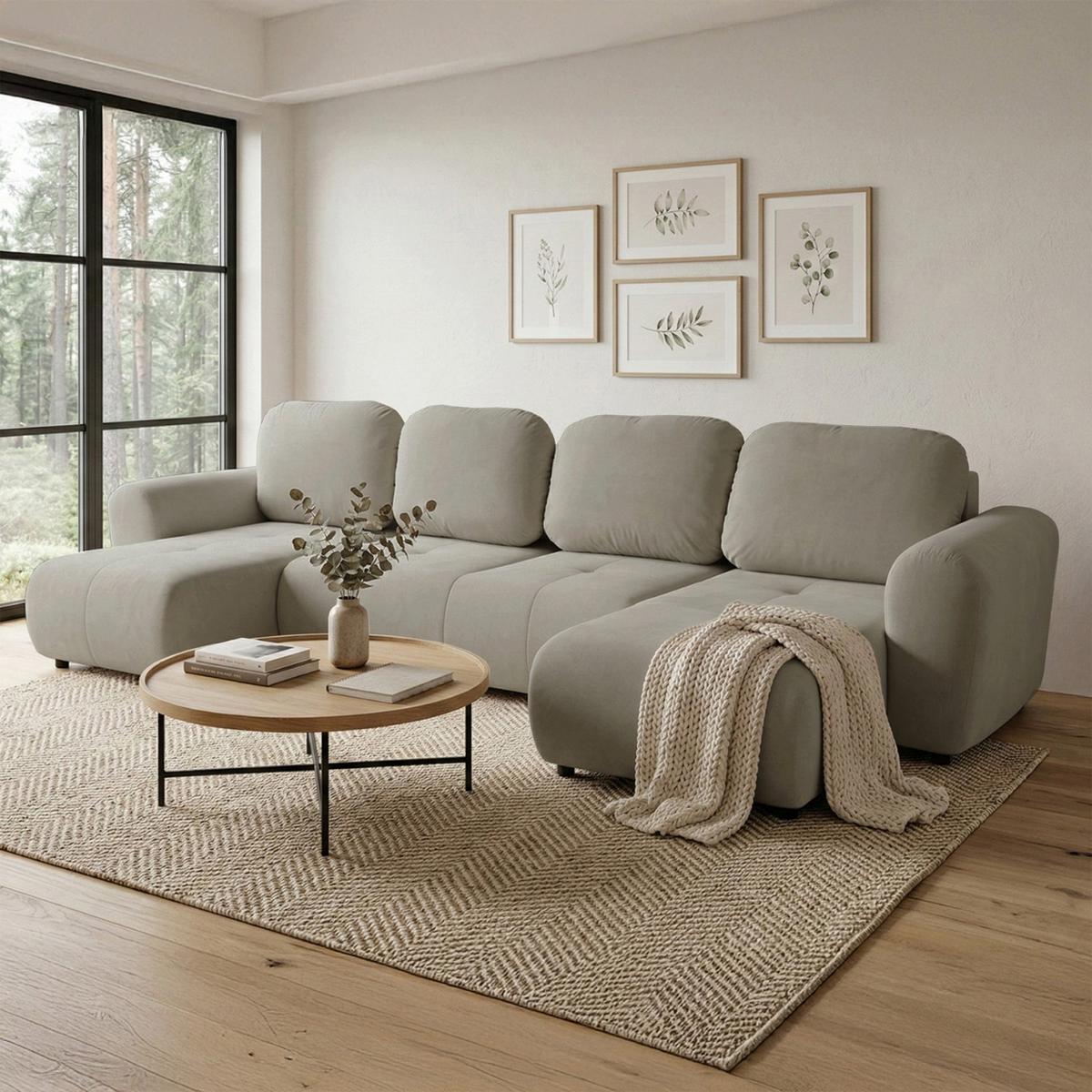 WOHNLANDSCHAFT Olido Beiger Samt - Beige/Schwarz, Kunststoff/Textil (315/82/150cm) - Selsey