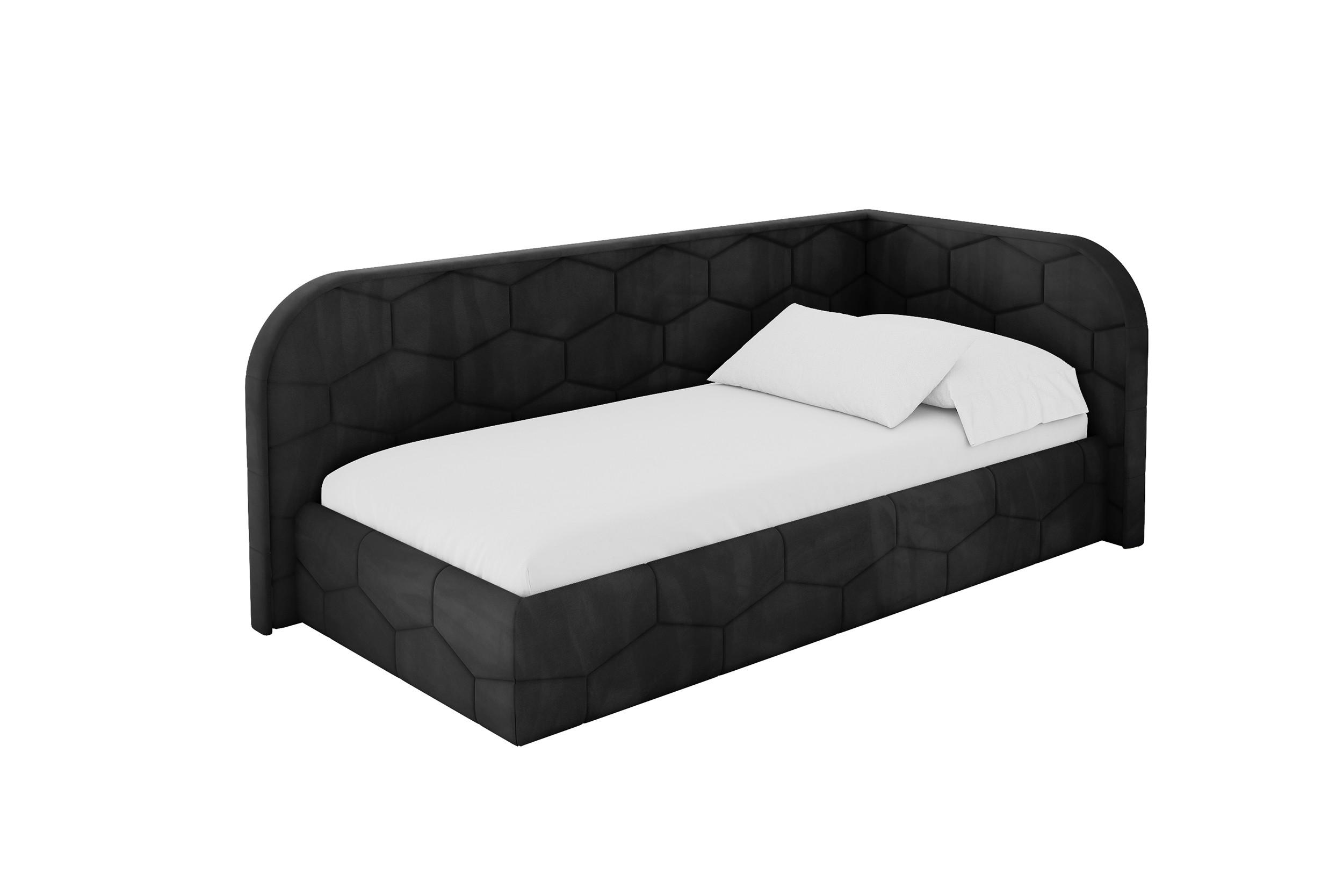 EINZELLBETT Jugendbett mit Bettkasten und Matratze H3/H4, Links - JAXY 100x200 Schwarz - Schwarz, Holzwerkstoff/Textil (100/200cm) - ALTDECOR