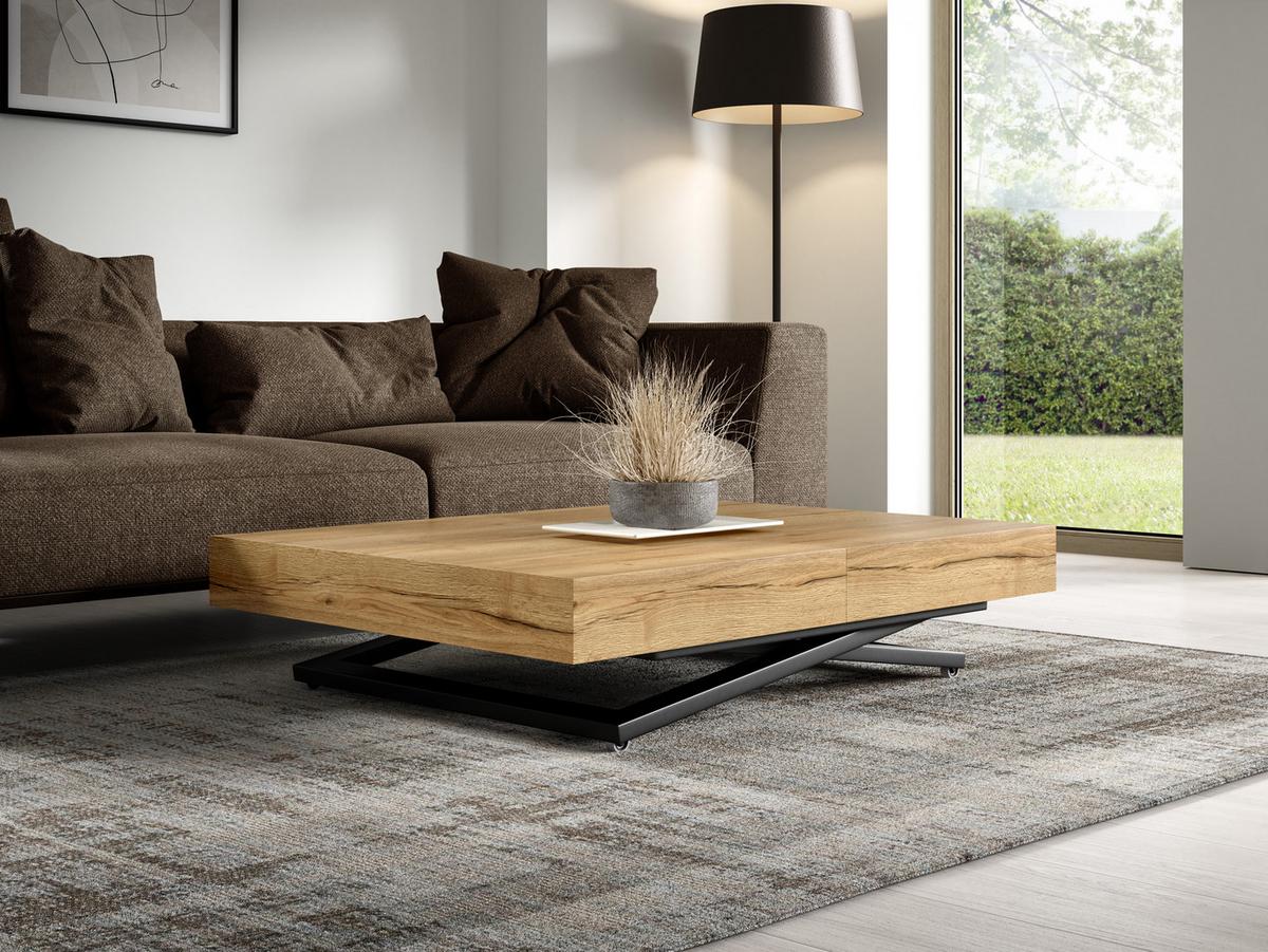 ESSTISCH UND COUCHTISCH IN EINEM Elano Halifax Eiche - Hellbraun/Schwarz, Holz/Metall (80/200/80cm) - S-Style Möbel