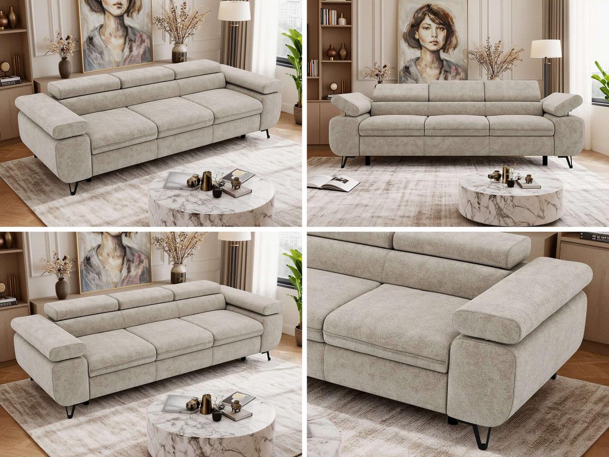 3-SITZER SOFA PETER - Greige Stukture - Greige/Schwarz, Textil/Metall (262/76/99cm) - MKS