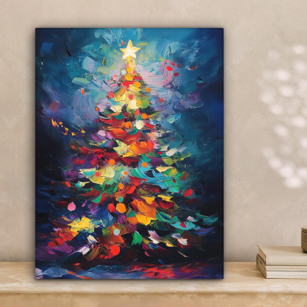LEINWANDBILD Weihnachtsbaum - Weihnachten - Abstrakt - Farbenfroh Room Decor 30x40 cm - Multicolor, Textil (30/40cm) - MuchoWow