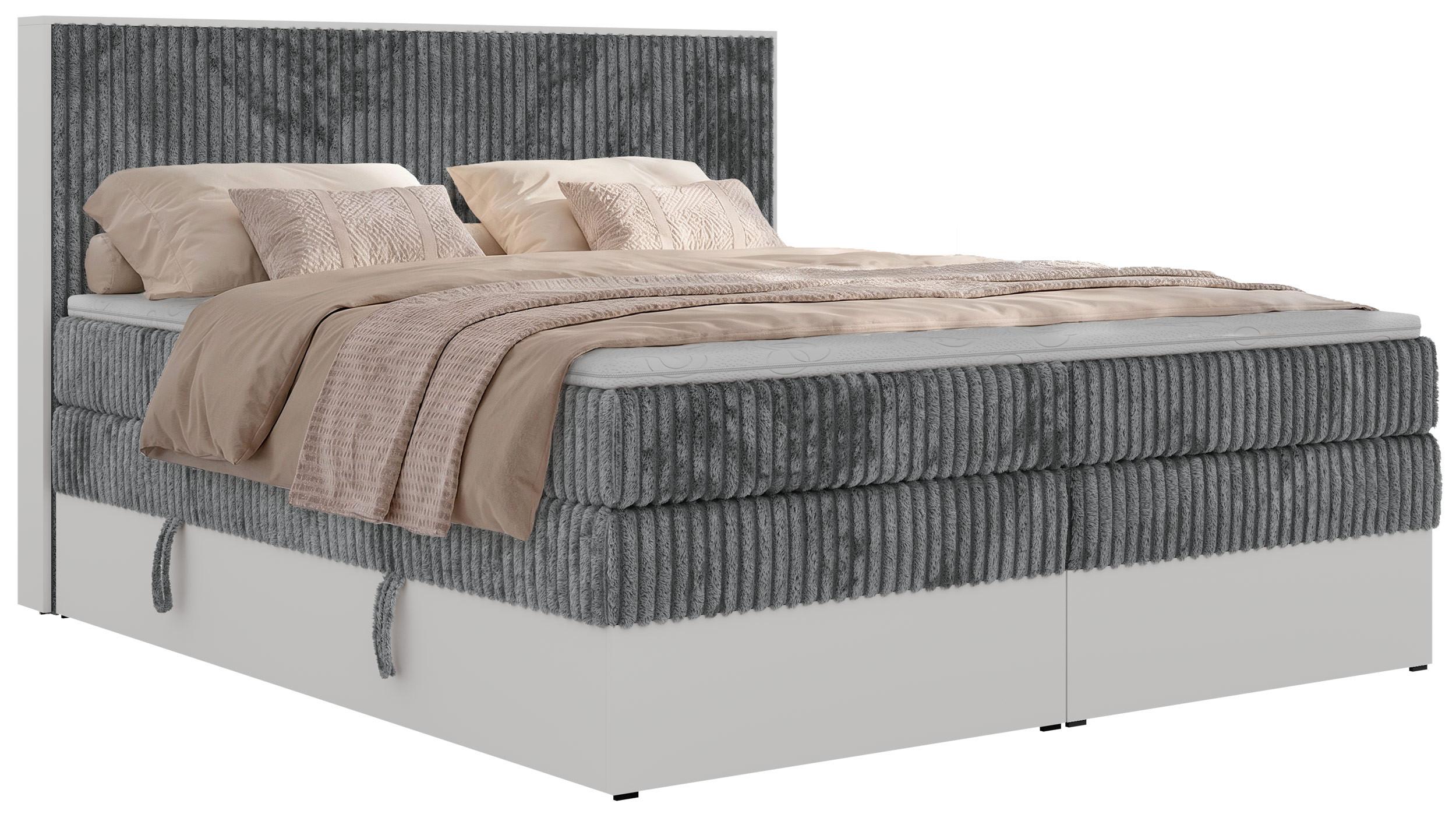 BOXSPRINGBETT TRAVIT KING 200/200 - Grau Cord - Topper T25 - H4 - Schwarz/Grau, Kunststoff/Textil (200/200cm) - MKS