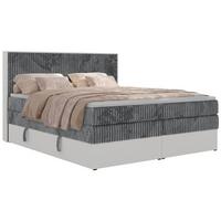 BOXSPRINGBETT TRAVIT KING 200/200 - Grau Cord - Topper Visco - H4 - Schwarz/Grau, Kunststoff/Textil (200/200cm) - MKS