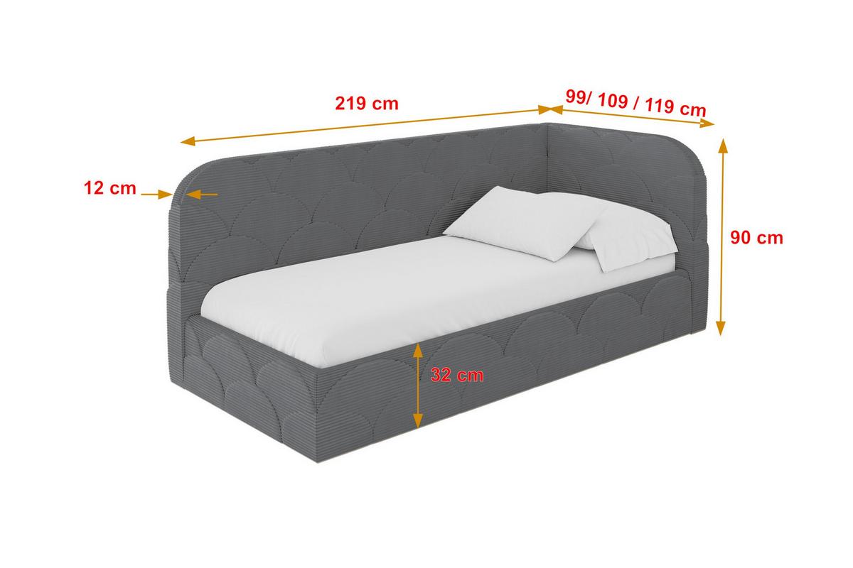 EINZELLBETT Jugendbett mit Bettkasten, Links - ELRY 80x200 Dunkelgrau - Graphitfarben, Holzwerkstoff/Textil (80/200cm) - ALTDECOR