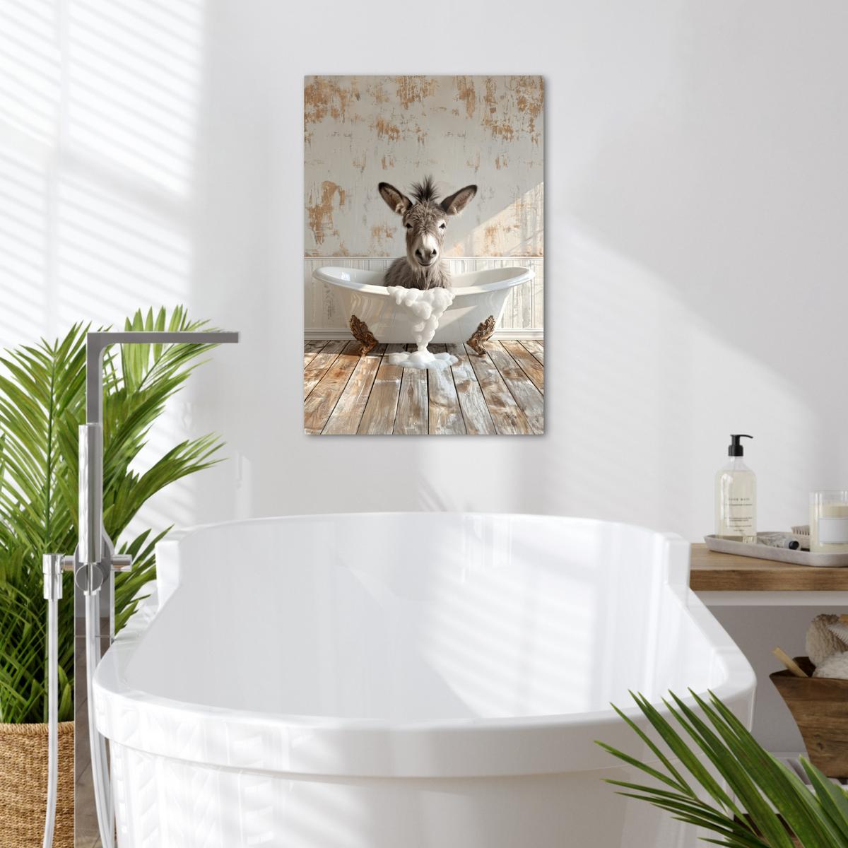 LEINWANDBILD Esel - Tiere - Badewanne - Schaumstoff Wanddeko 40x60 cm - Weiß, Textil (40/60cm) - MuchoWow