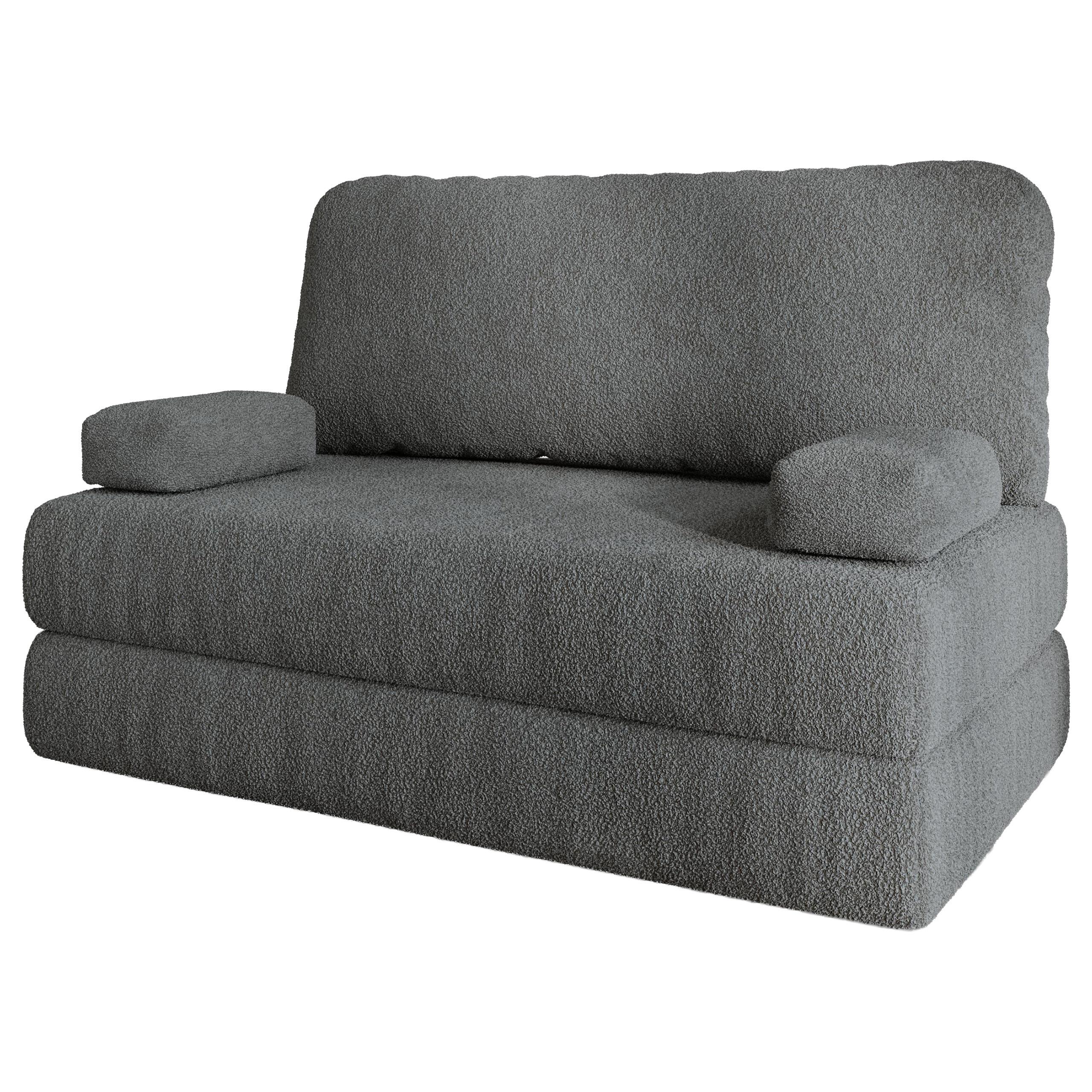 BETTSOFA KESTE aus Schaumstoff Bucle-Stoff Grau Schlaffunktion - Grau, Textil (140/86/60cm) - MASSENO