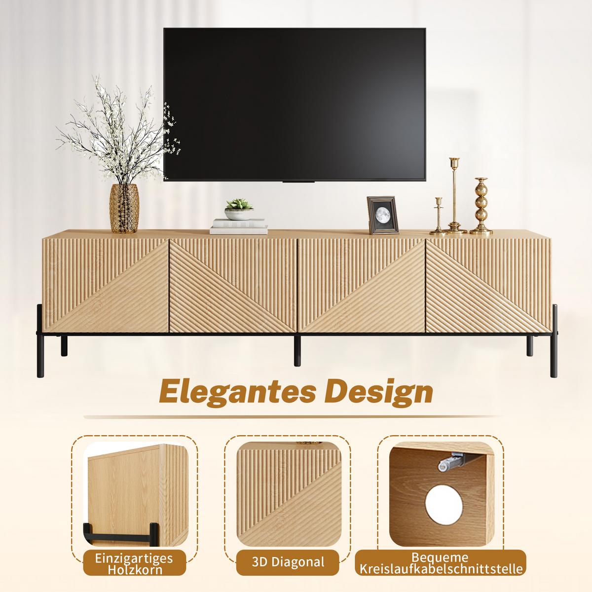 TV LOWBOARD holzoptik 3D design 4 türen modern - Naturfarben, Holzwerkstoff (163.5/45/40cm) - Urban Meuble