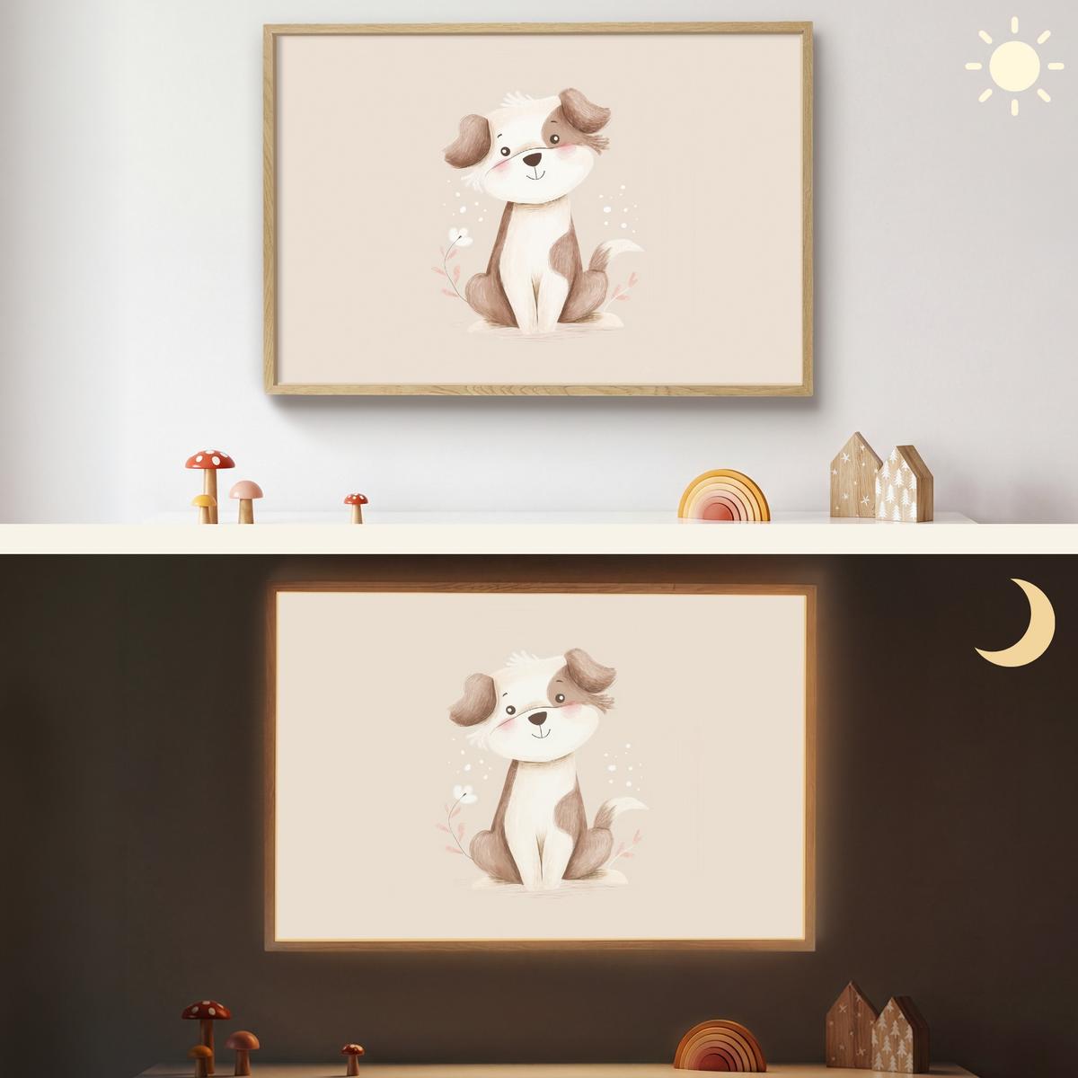 WANDLEUCHTE MIT AKKU Hund - Gefleckt - Braun 100x70 cm - Beige, Holzwerkstoff (100/70/8cm) - OnlyWow