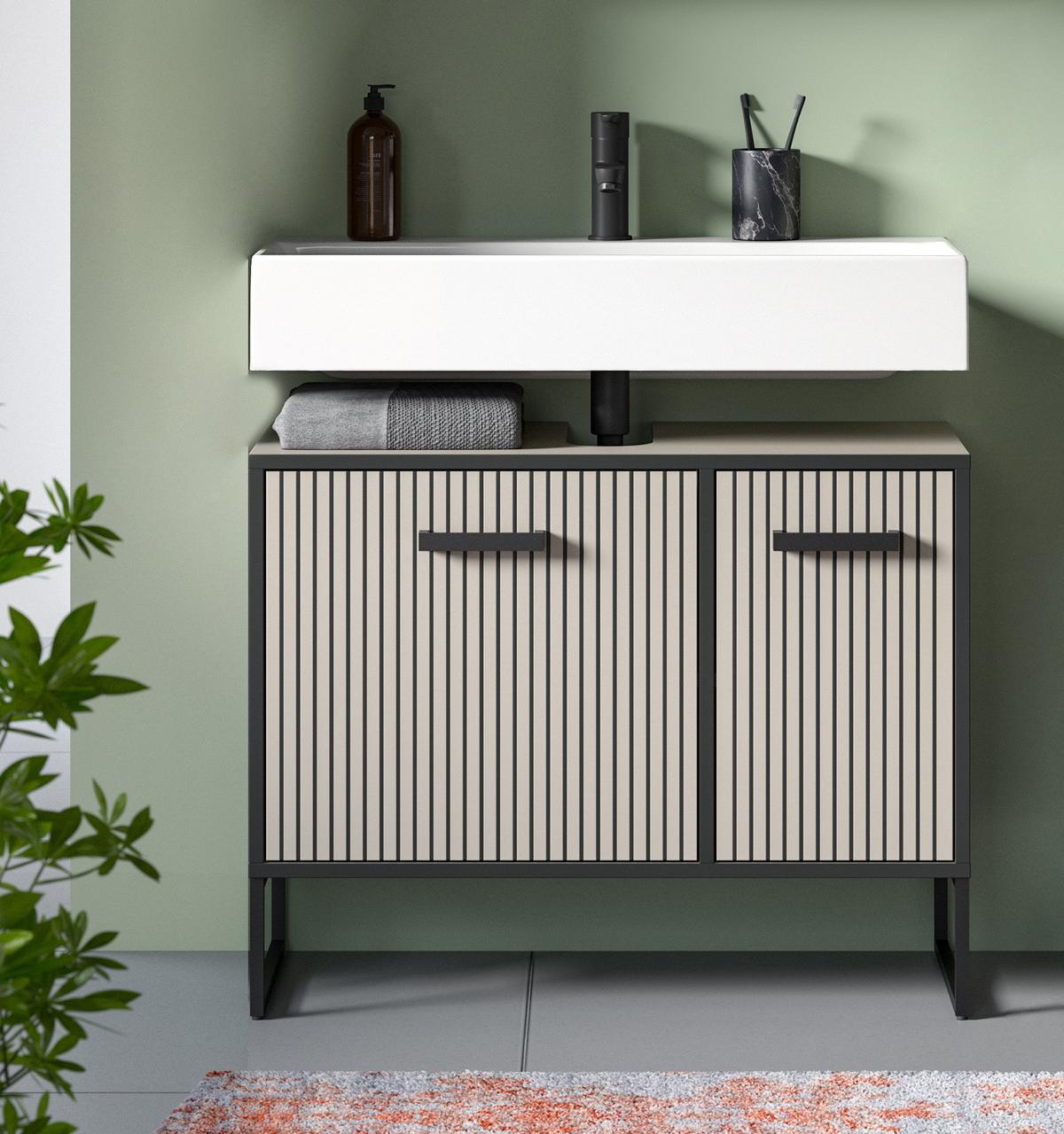 WASCHBECKENUNTERSCHRANK schwarz, sand 80 cm mit Soft-Close - Sandfarben/Schwarz, Holzwerkstoff/Metall (80/63/36cm) - Inn.Furn