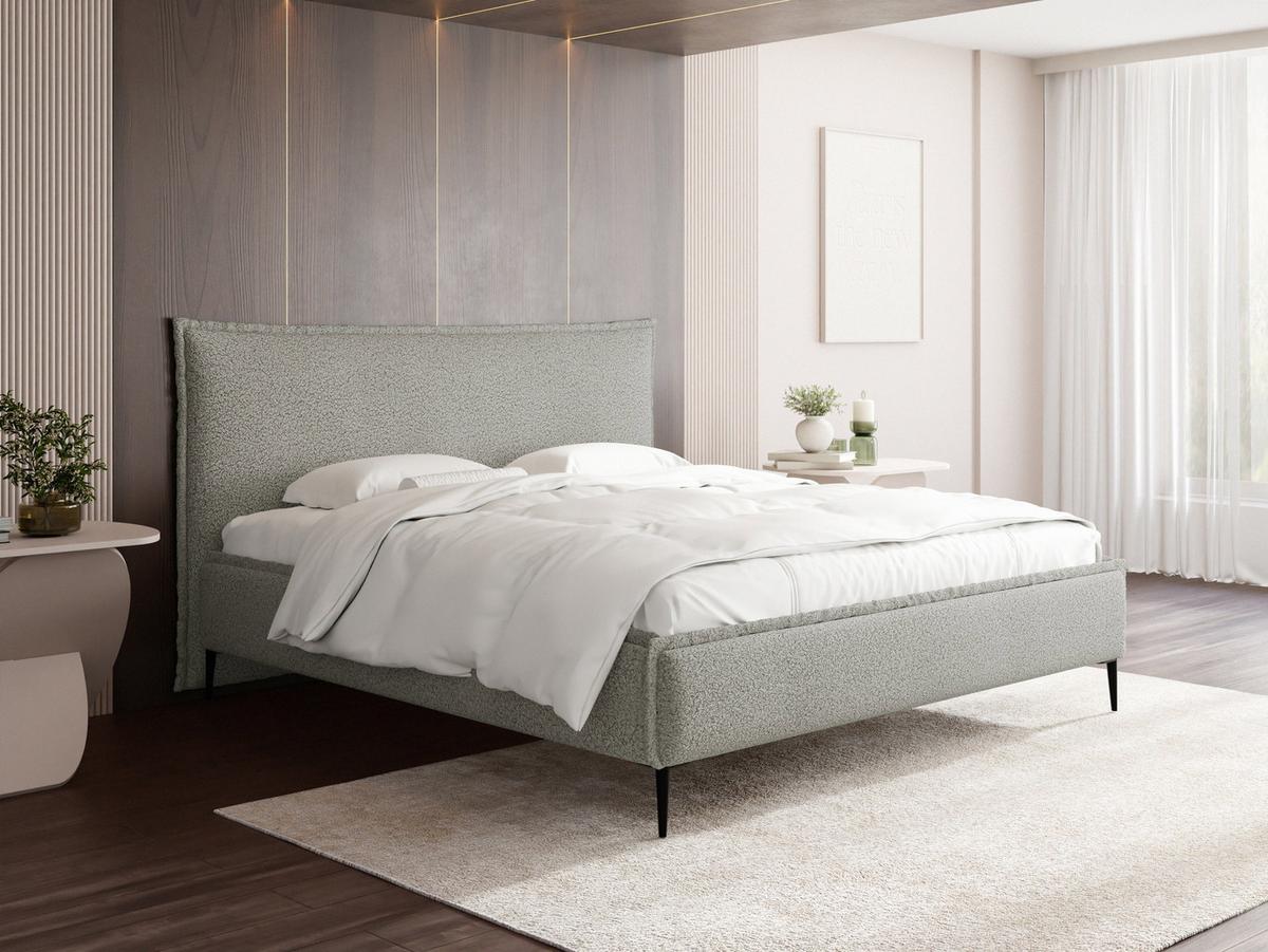 POLSTERBETT Pillow Rise mit Bettkasten, Lattenrost & hohen Metallfüßen in Hellgrau Bouclé 160x200 cm - Birkefarben/Hellgrau, Holz/Textil (160/200cm) - WFL GROUP