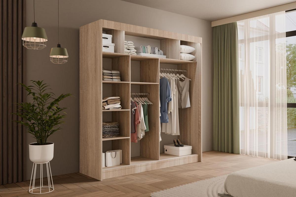 KLEIDERSCHRANK PAOKI mit LED - 200 cm - Sonoma Eiche - Sonoma Eiche, Holzwerkstoff (200/215/61cm) - ALTDECOR