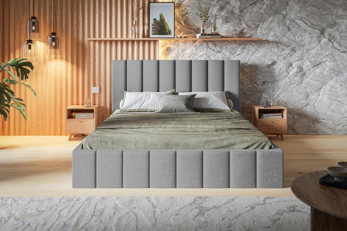 BETT 160x200 - Polsterbett mit Bettkasten und Holzrahmen - Modern Betten - Weicher Jasminstoff - Kollektion Toledo - Grau - Grau, Holz/Textil (160/200cm) - Alpi-Möbel