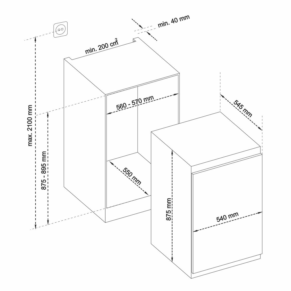 KÜHLSCHRANK Einbau, ohne Gefrierfach, 88cm Nische, Schlepptür-Technik, 126 Liter Nutzinhalt, Temperaturregelung, weiß, EK88S134E - Weiß, Glas/Kunststoff (54/87.5/54.5cm) - Telefunken