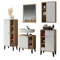 BADMÖBEL-SET 5-teilig weiß, Evoke Eiche, Badkombination, 182 x 190 cm - Eichefarben/Schwarz, Glas/Holzwerkstoff (182/190/33cm) - Furn.Design