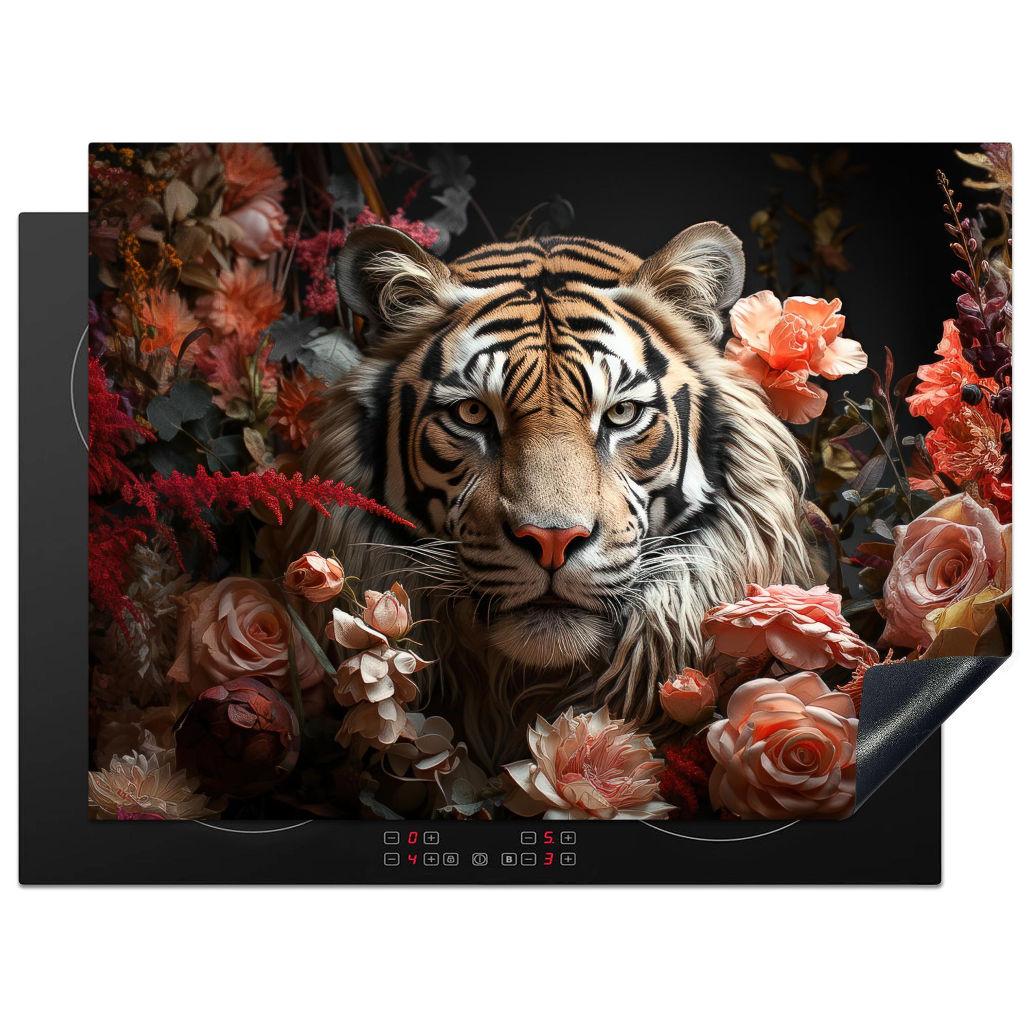 HERDABDECKPLATTE Tiger - Tier - Natur - Floral - Botanisch Induktionsmatte 71x52 cm - Orange, Kunststoff (71/52/0.2cm) - MuchoWow