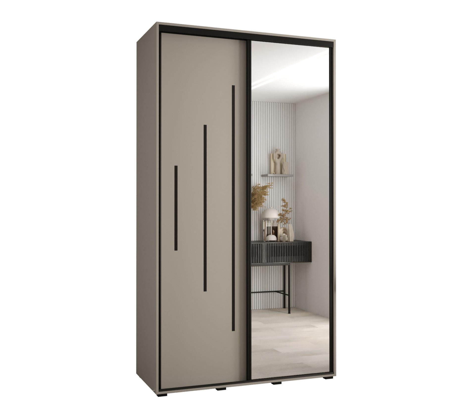 SCHWEBETÜRENSCHRANK 235,2/130/60 2-türig - Kaschmir/Schwarz, Holz/Metall (130/235.2/60cm) - MÖBEL KRYSPOL