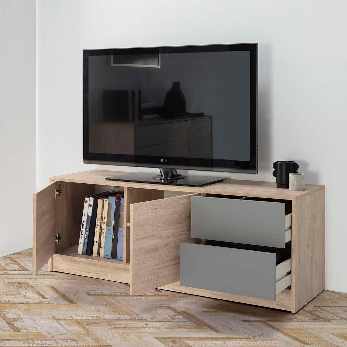 TV-ELEMENT Panama 2 Schubladen 2 Türen - Wildeiche, Holzwerkstoff (136/51/40cm) - VS Venta-stock
