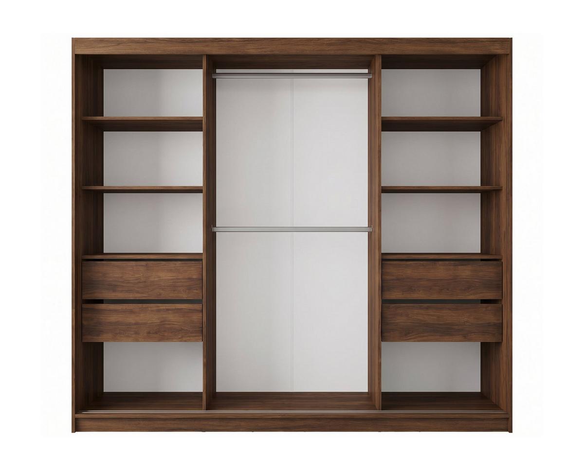 SCHWEBETÜRENSCHRANK BELLINA 240/216/61 cm Modern Kleiderschrank 3-türig mit Spiegel Nussbaumfarben - Nussbaumfarben, Holzwerkstoff (240/216/61cm) - MASSENO