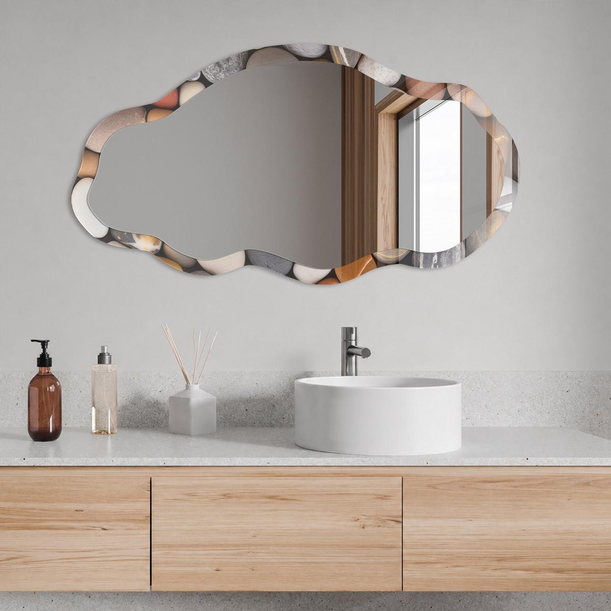 SPIEGEL 90x45 cm asymmetrisch mit Druck - Natursteine - Transparent, Glas (45/90/0.4cm) - TULUP