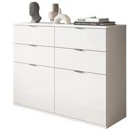 KOMMODE weiß Hochglanz 110 cm, Schuhschrank mit 4 Vollauszug Schubkästen und 4 Fächern - Chromfarben/Weiß Hochglanz, Holzwerkstoff/Kunststoff (110/85/37cm) - Inn.Furn