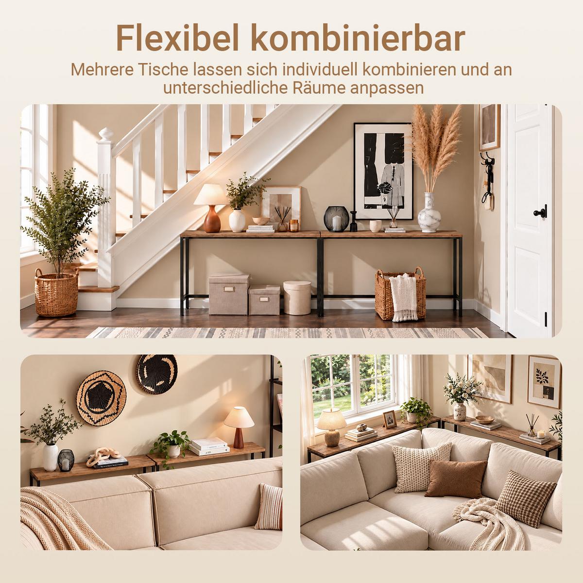KONSOLENTISCH Schmal, Vintage Metall Flurtisch, 120x65x20cm, für Flur und hinter dem Sofa - Braun, Holzwerkstoff/Metall (20/120/65cm) - SoBuy