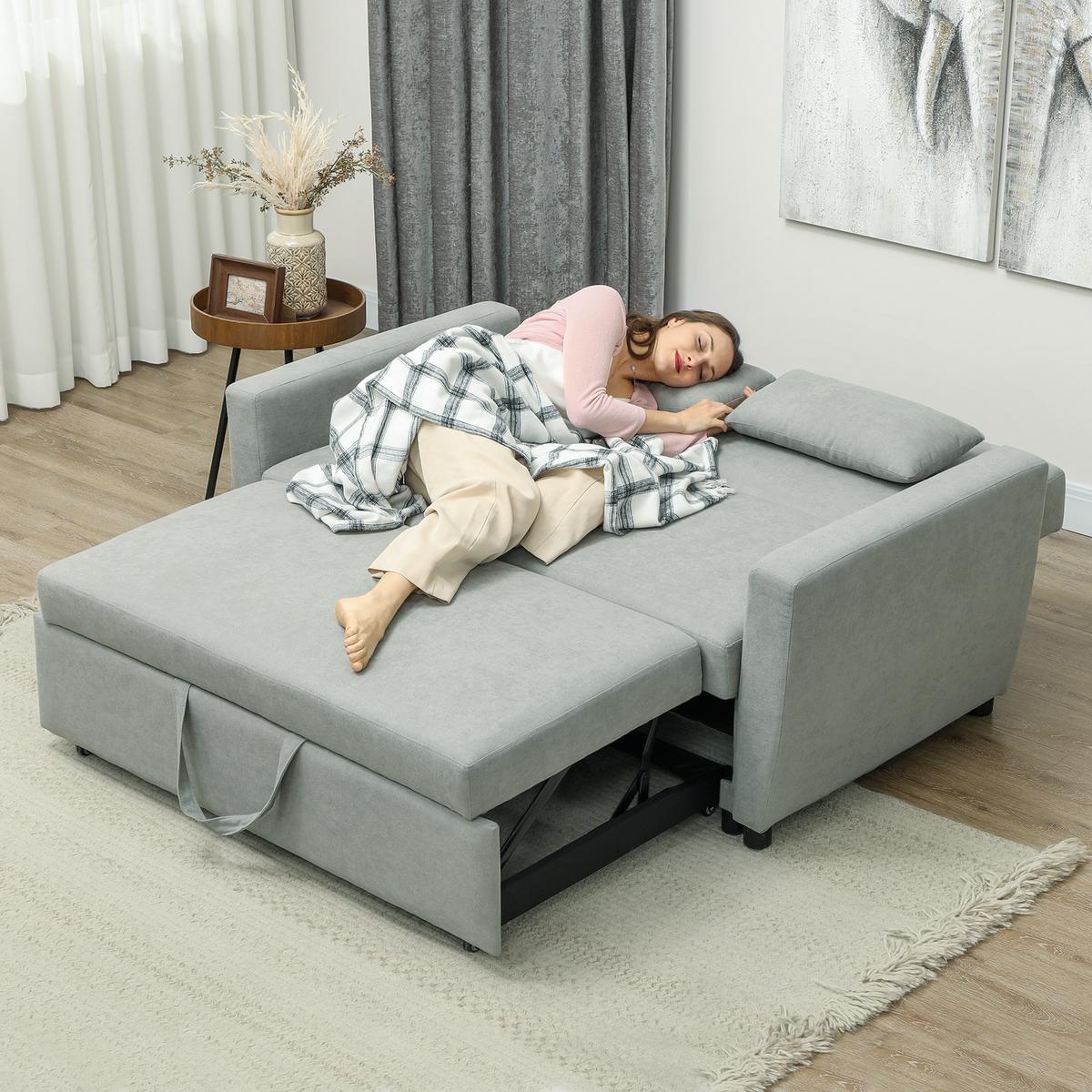 SCHLAFSOFA, 2-Sitzer Sofa mit Schlaffunktion, Verstellbare Rückenlehne, Hellgrau - Hellgrau, Textil (90/88.5/155cm) - HOMCOM