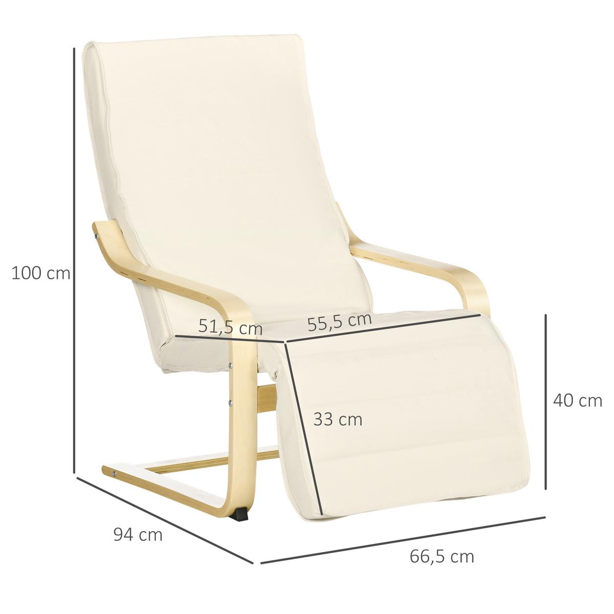 RELAXSESSEL Schwingstuhl, Ruhesessel, Relaxstuhl mit Verstellbarem Fußteil - Weiß, Kunststoff (94/100/66.5cm) - HOMCOM