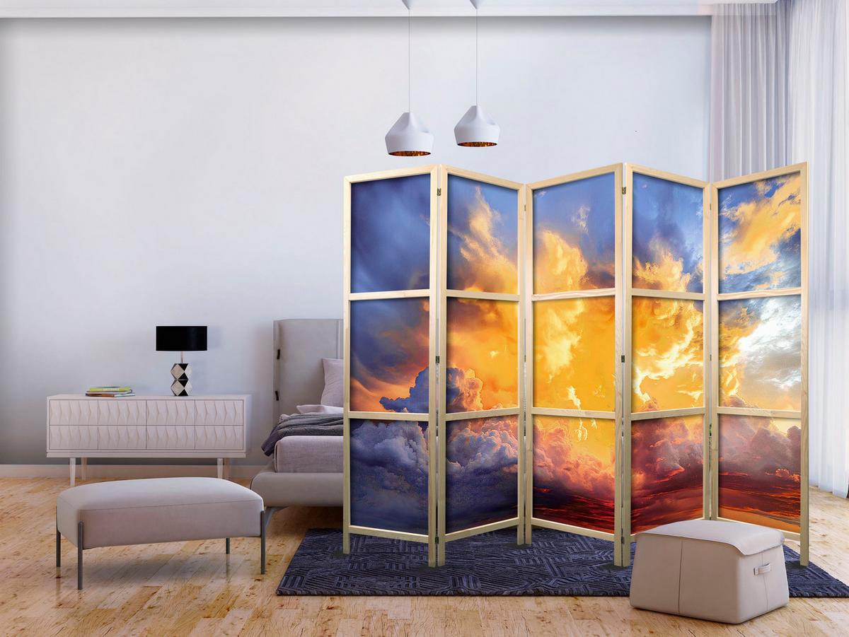 PARAVENT Japanischer 5-tlg 225x172 cm Bunte Himmel - Multicolor, Holz/Textil (225/172/3cm) - Muralo