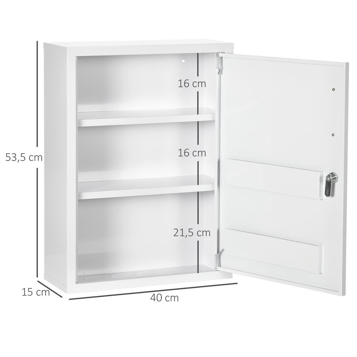 MEDIZINSCHRANK, für Wandmontage, Weiß - Silberfarben/Weiß, Metall (40/53.5/15cm) - Kleankin