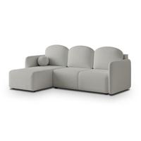 ECKSOFA SUVINO Hellgrau Boucle-Stoff mit Schlaffunktion - Hellgrau, Holz (230/143cm) - MASSENO