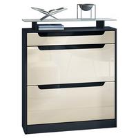 SCHUHSCHRANK Fiesta Creme Hochglanz / Schwarz Hochglanz - Creme, Holzwerkstoff (89/104/23cm) - Vladon