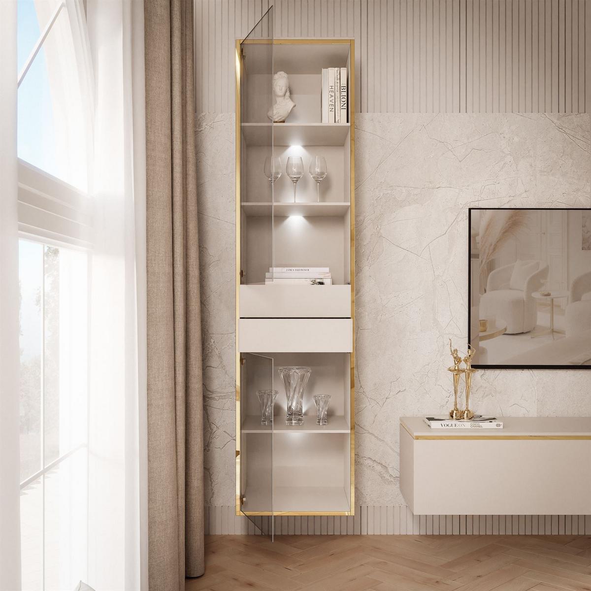 VITRINE HÄNGENDE AURORA in Kaschmir mit LED-Beleuchtung - Kaschmir, Holzwerkstoff (45/181/40cm) - Lookway