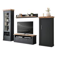 WOHNWAND 4-teilig grau, Eiche Wotan, Landhaus 299 x 201 cm, Wohnkombination mit Soft-Close - Silberfarben/Eiche Wotan, Glas/Holzwerkstoff (299/201/45cm) - Furn.Design