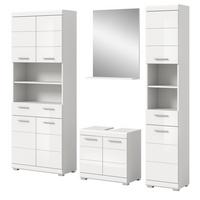 BADMÖBEL-SET weiß Hochglanz 4-teilig 200 cm, Komplettset mit viel Stauraum - Weiß Hochglanz, Glas/Holzwerkstoff (186/191/34cm) - Inn.Furn