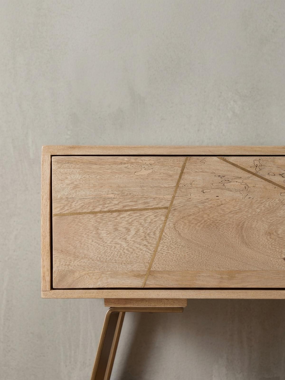 LOWBOARD Mango Massivholz Metall Landhausstil Modell Garda für Fernseher bis 55 Zoll - Goldfarben/Braun, Holz/Metall (145/47/35cm) - KADIMA DESIGN
