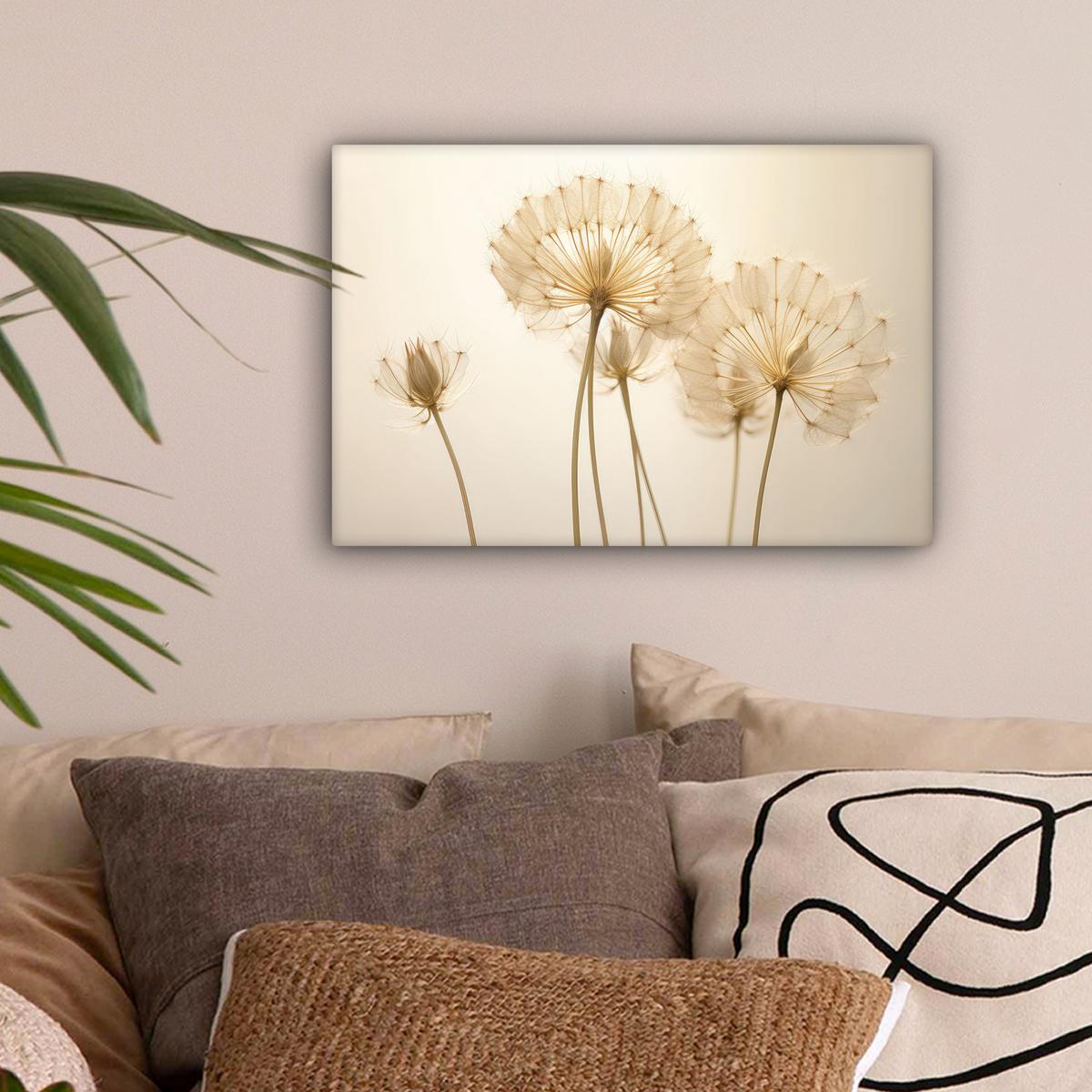 LEINWANDBILD Sonnenlicht - Löwenzahn - Botanisch - Blumen Deko Schlafzimmer 30x20 cm - Creme, Textil (30/20cm) - MuchoWow