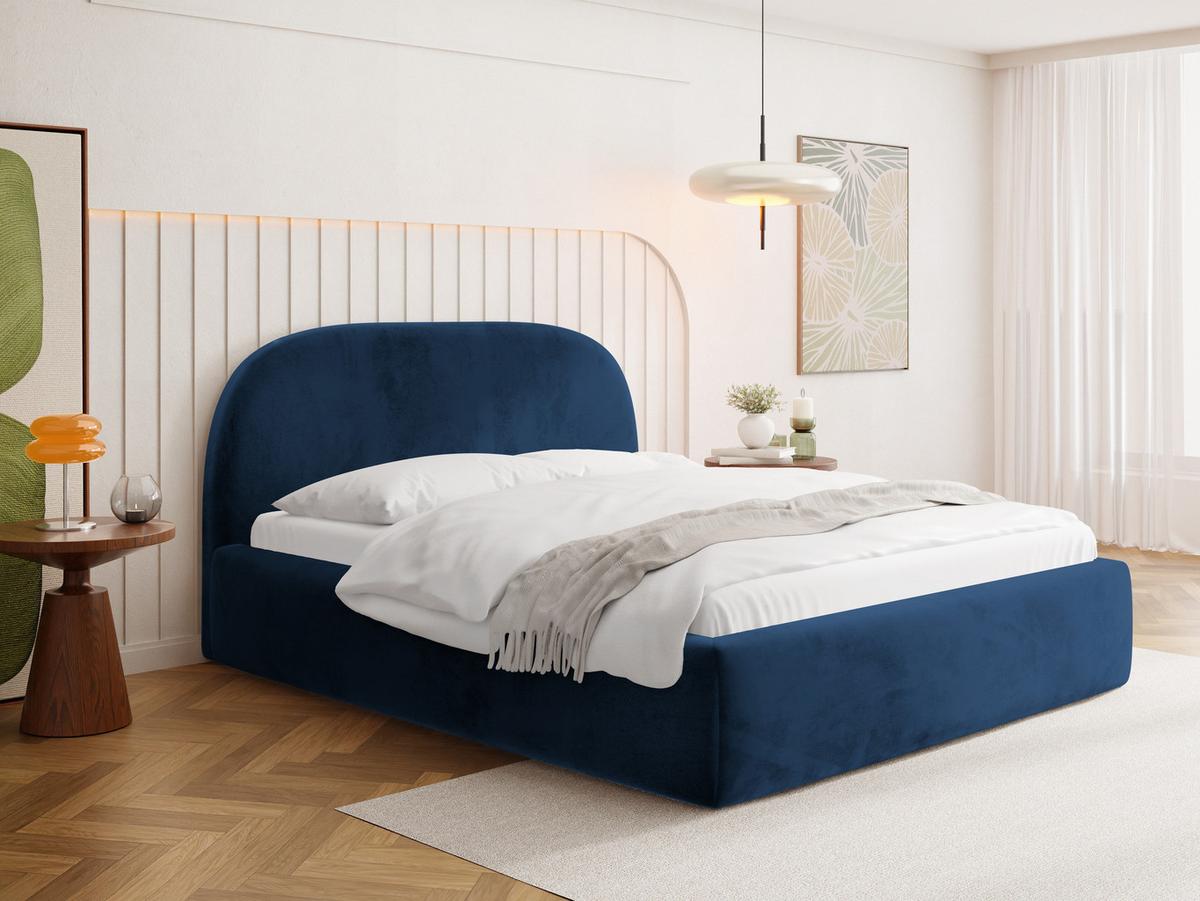WFL GROUP POLSTERBETT Puro mit Bettkasten, Dunkelblau Samt 160 x 200 cm ...