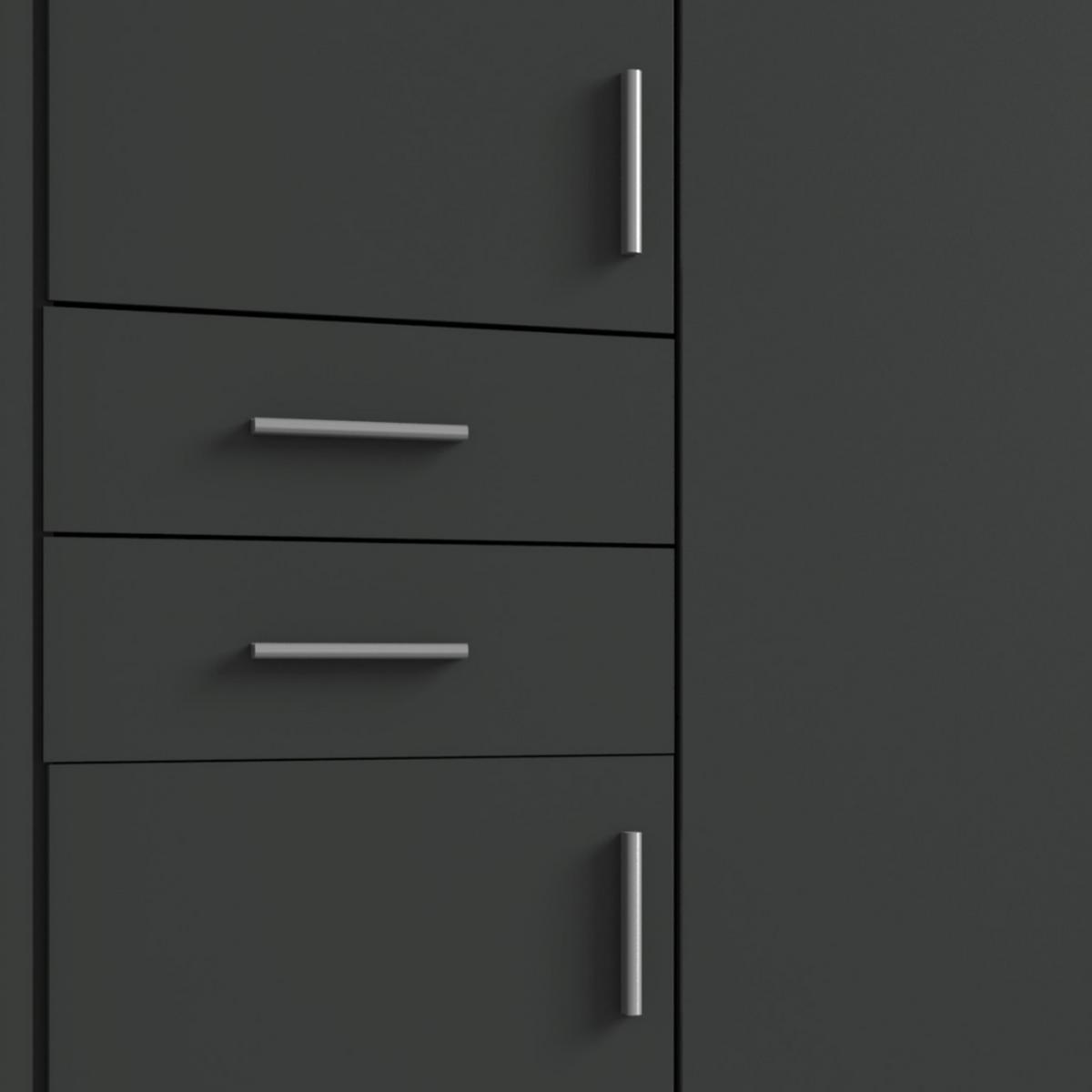 DREHTÜRENSCHRANK B228/H210/T58 cm in Grafit, Kleiderschrank mit Passepartout & 1 Spiegeltür & Schubkästen / 22571 - Silberfarben/Graphitfarben, Holzwerkstoff/Kunststoff (228/210/58cm) - luma-home