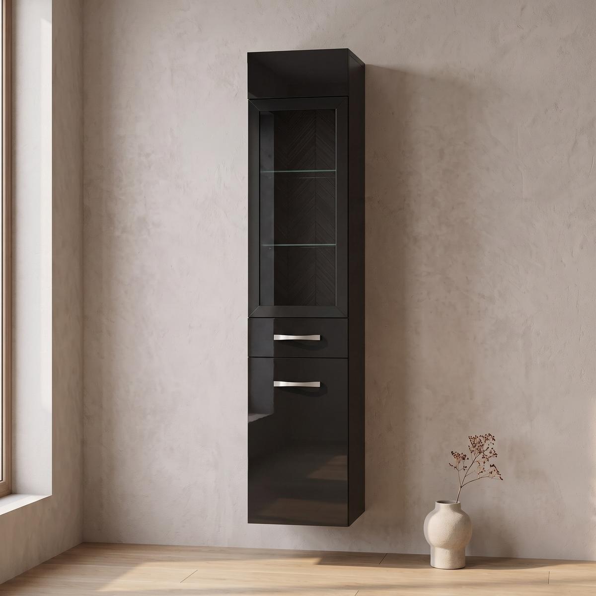 BADEZIMMERSCHRANK Rio mit 2 Schwarz Hochglanz - 30 x 30 x 130 cm - Schwarz, Holz (30/131/30cm) - Badplaats