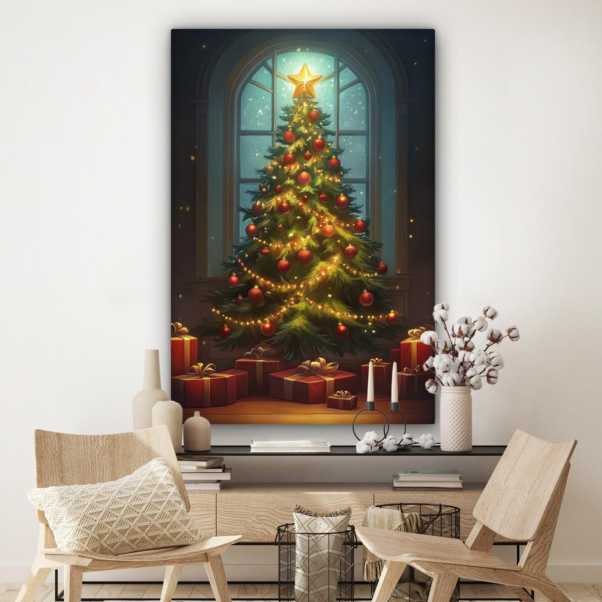 LEINWANDBILD Weihnachtsbaum - Geschenk - Winter Deko Groß 90x140 cm - Grün, Textil (90/140cm) - MuchoWow