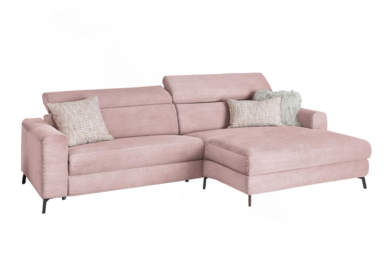 ECKSOFA LAISKA Pink Cord - Schwarz/Rosa, Textil/Metall (282/177cm) - KAWOLA