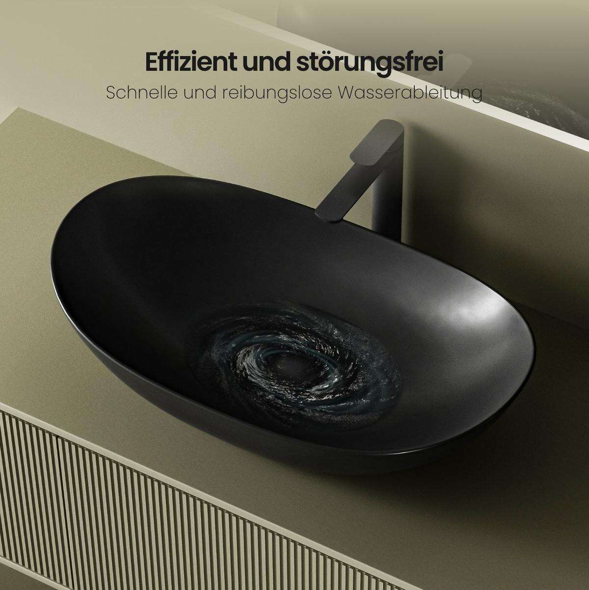 WASCHBECKEN Oval Keramik Mattschwarz 61,5 / 36 / 15,5 cm - Schwarz, Keramik (61.5/15.5/36cm) - EMKE