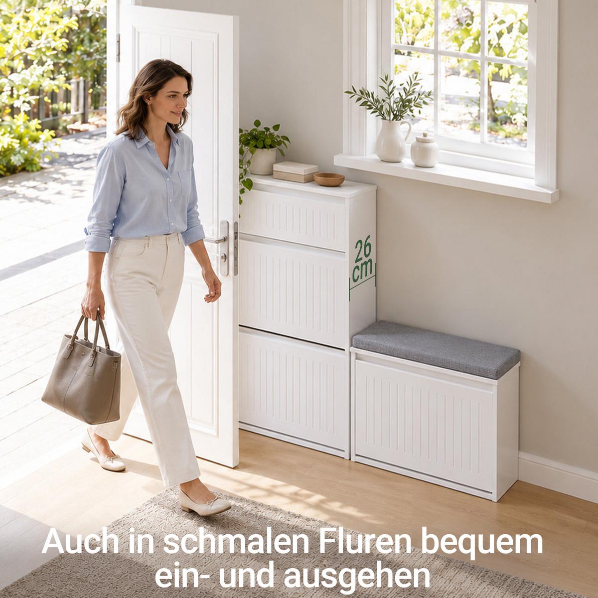 SCHUHSCHRANK mit 2 Klappen Weiß - Weiß, Holzwerkstoff (61/100/26cm) - SoBuy