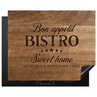 HERDABDECKPLATTE Zitat - Bistro - Guten Appetit - Süßes Zuhause - Holzmaserung Herdabdeckung Induktionsfeld 65x52 cm - Braun, Kunststoff (65/52/0.2cm) - MuchoWow