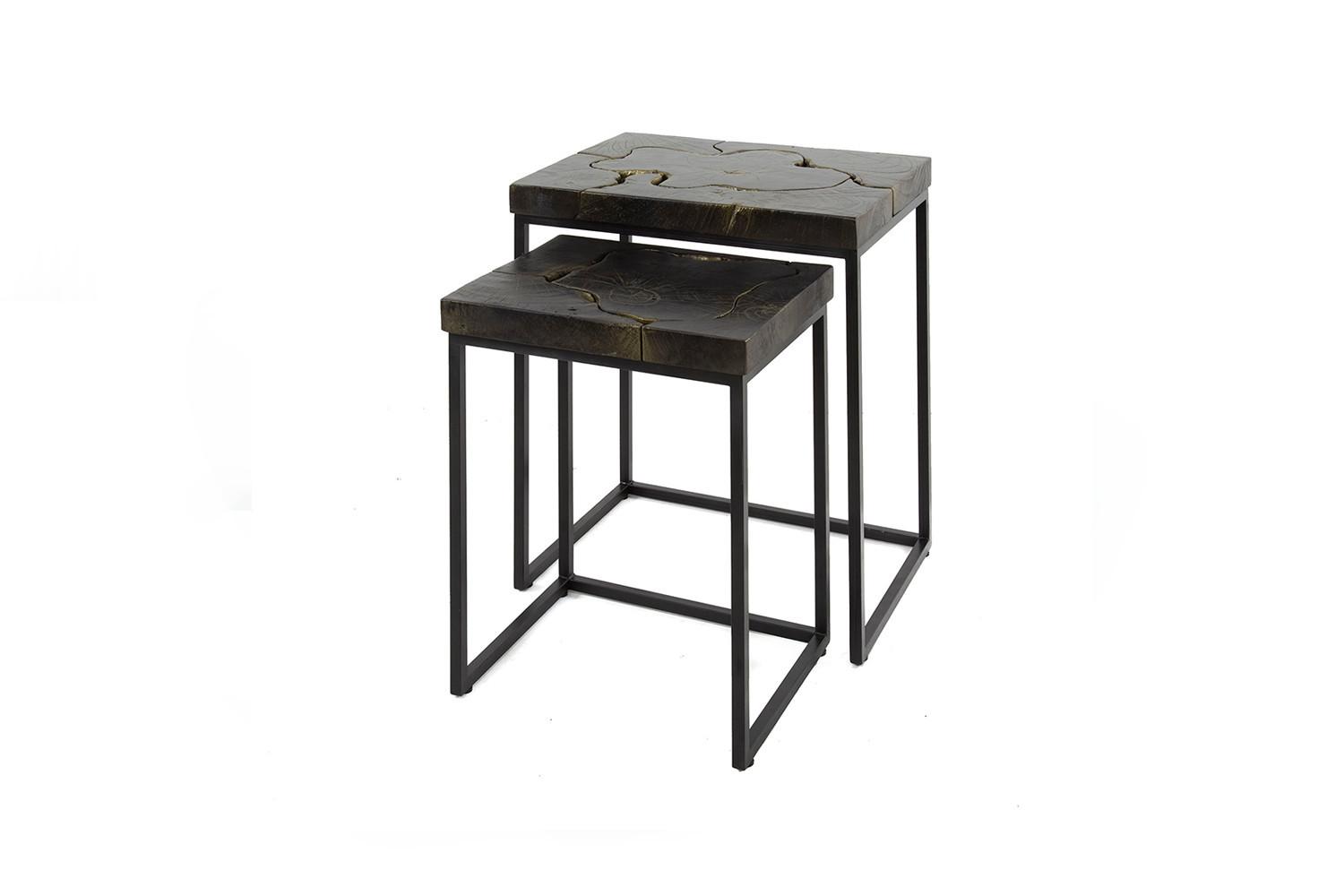 BEISTELLTISCH ESCADO 2ER SET Schwarz Teakholz - Schwarz, Holz/Metall (34/47/56cm) - KAWOLA
