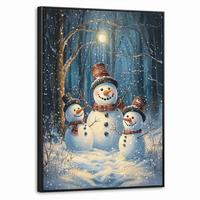 LEINWAND Bilder mit Rahmen - Schneemann - Schnee - Winter - Wald - 50x70 - Hellblau, Textil (50/70cm) - MuchoWow